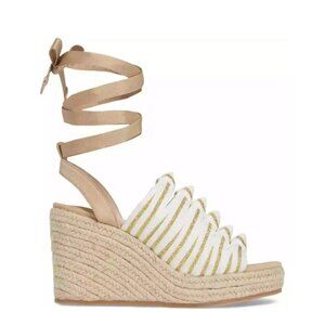 Cecelia New York 8.5  Serena Espadrille Wedge White Gold Platform Tie Up Sandals